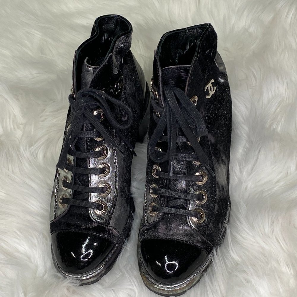 Chanel Silver Combat Bootie